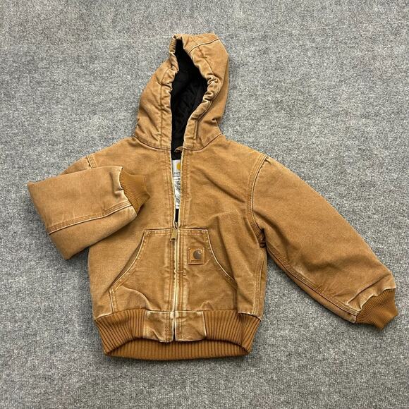 Carhartt YYJ130 BRN Canvas Quilted Lined Jacket Brown Youth Size XS (4/5)